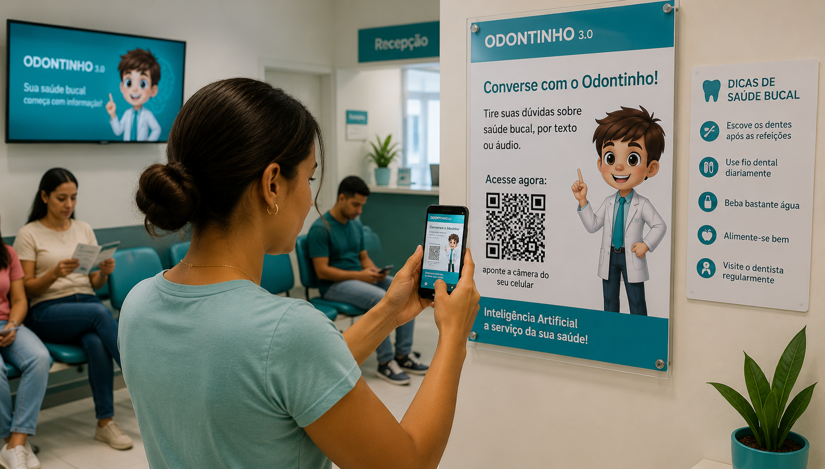 Paciente escaneando o QR Code do Odontinho
